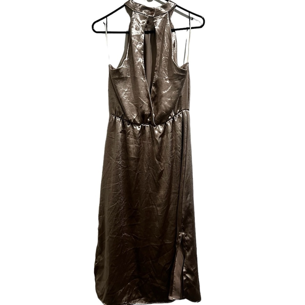 Superfoxx gold sleeveless halter midi dress medium - Picture 2 of 9
